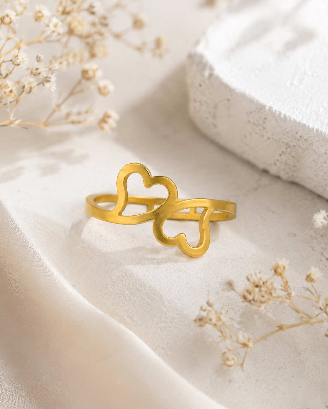 Anti Tarnish Dual Heart Ring for Women