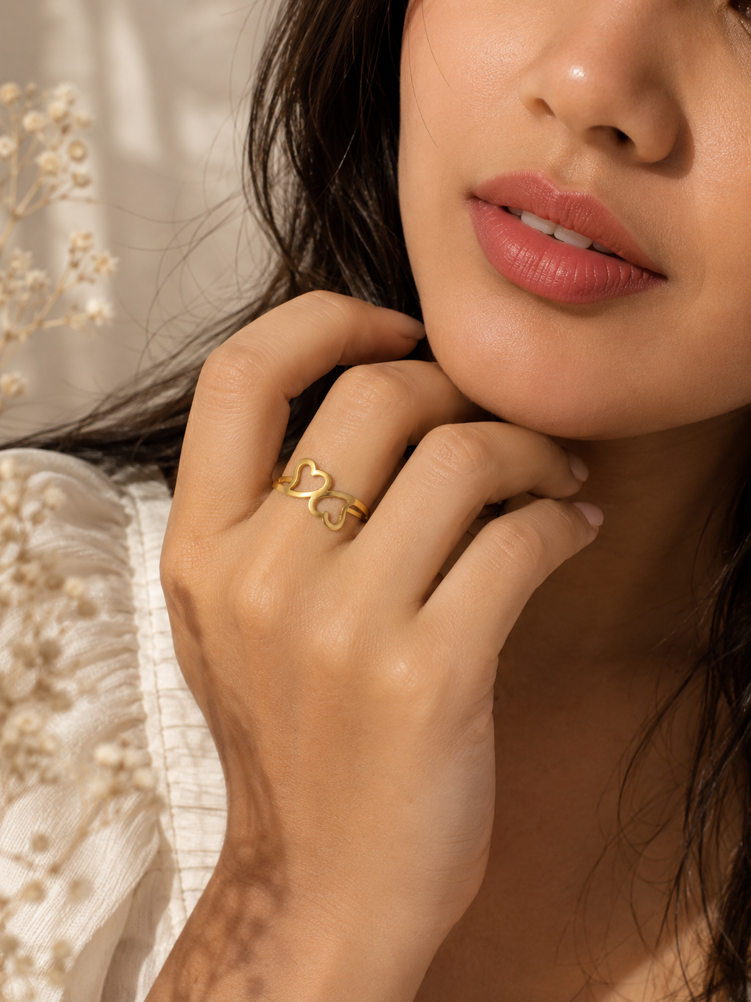 Anti Tarnish Dual Heart Ring for Women